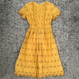 Madewell scalloped eyelet yellow midi dress